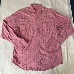 Bugatchi Uomo Stripe & Floral Print Pink Long Sleeve Button Down Shirt